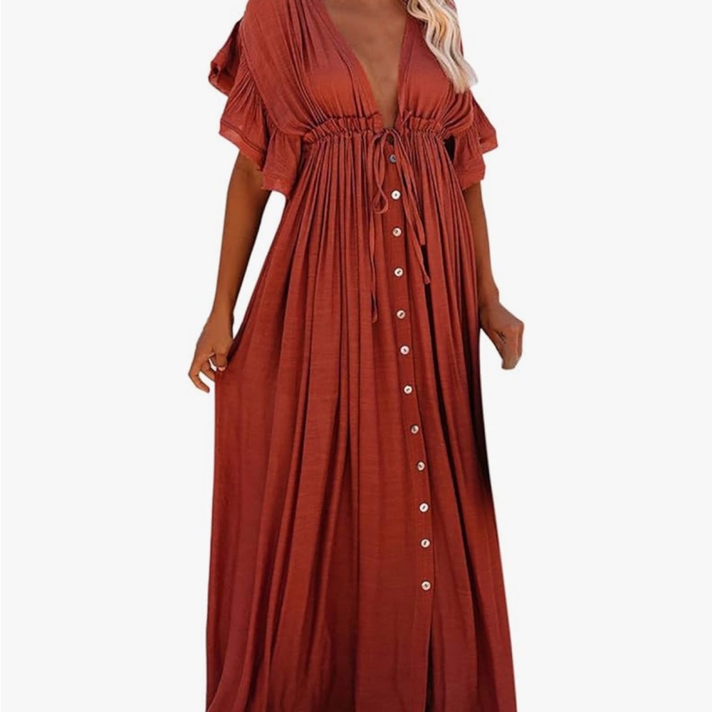 Vici Terracotta Maxi Dress with Button Detail